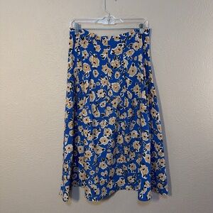 Ann Taylor Blue and Tan Floral A-Line Skirt